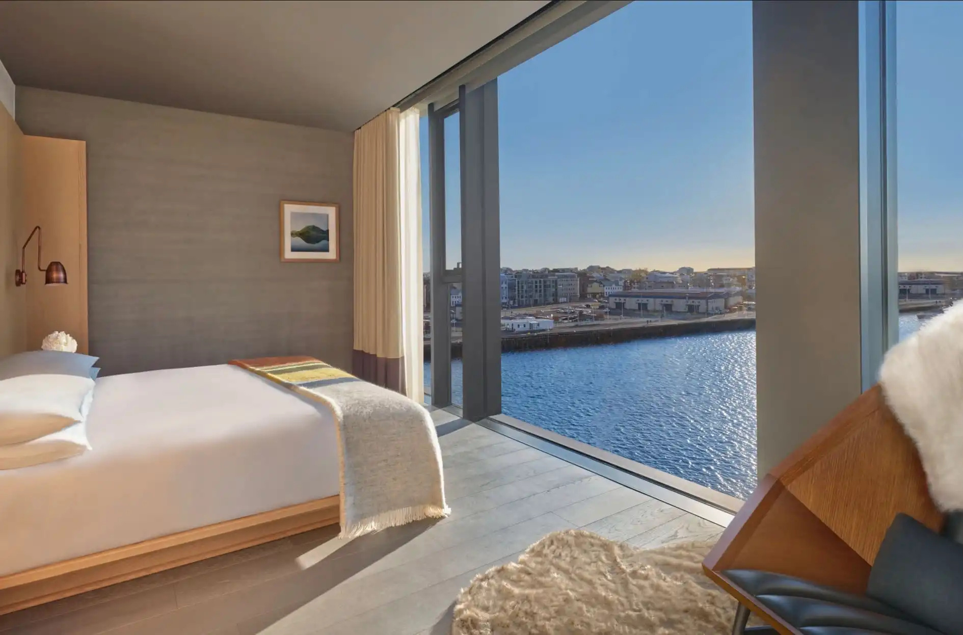 Cozy bedroom with water view